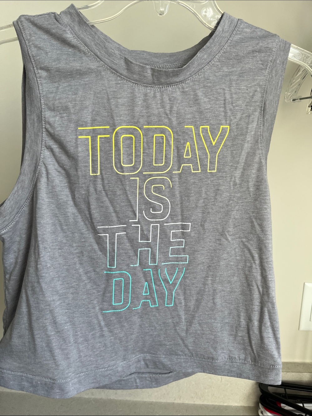 Active USA Gray Muscle Tee with Neon Yellow & Teal Graphic